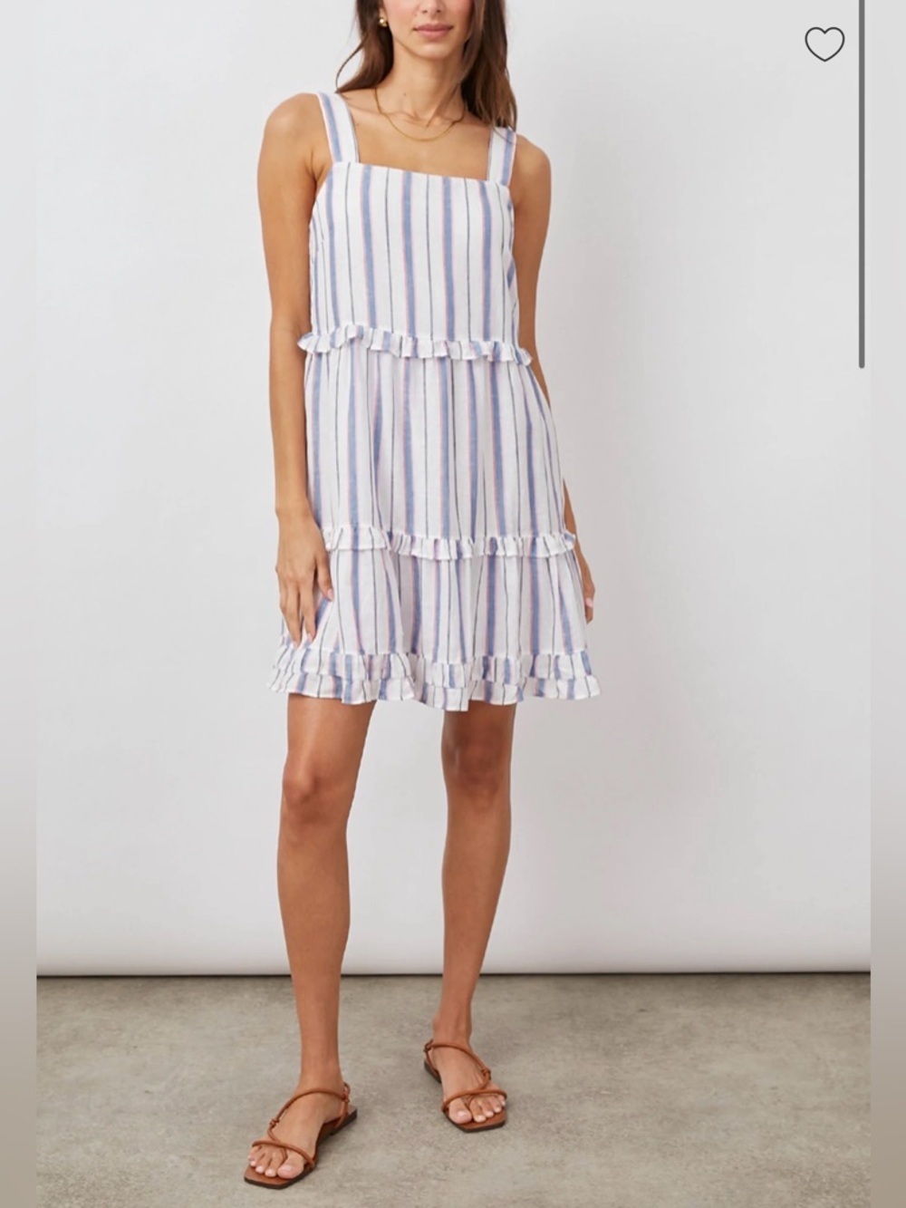 Rails Sandy Tahiti Stripe Dress XS Linen Blend Tiered Ruffle Mini Sundress